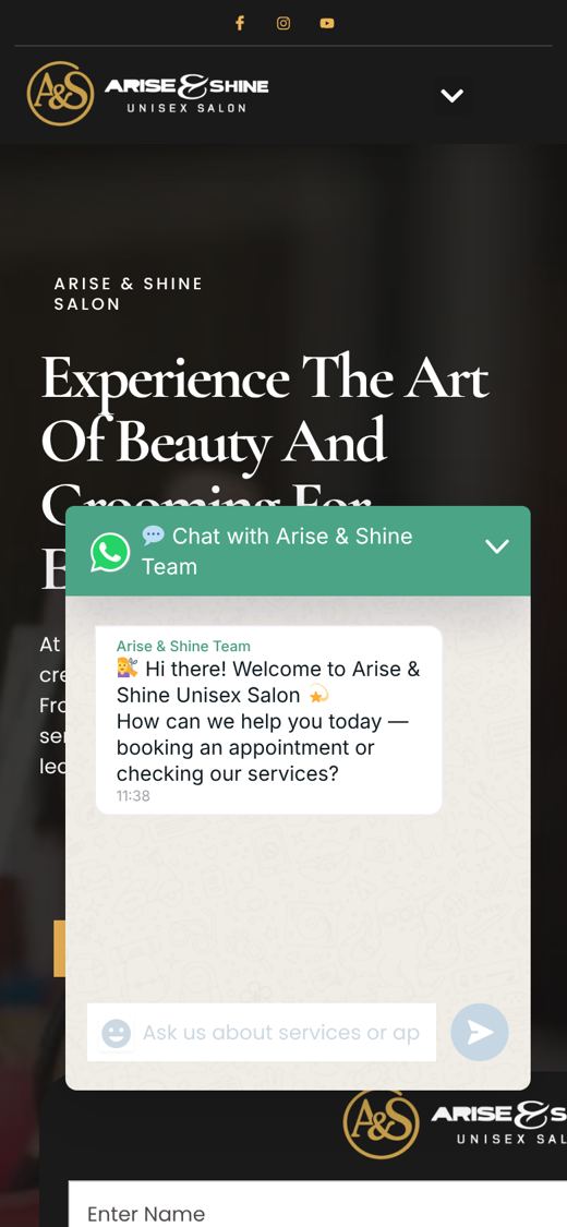 Live homepage on a phone with the chat pop-up covering the headline