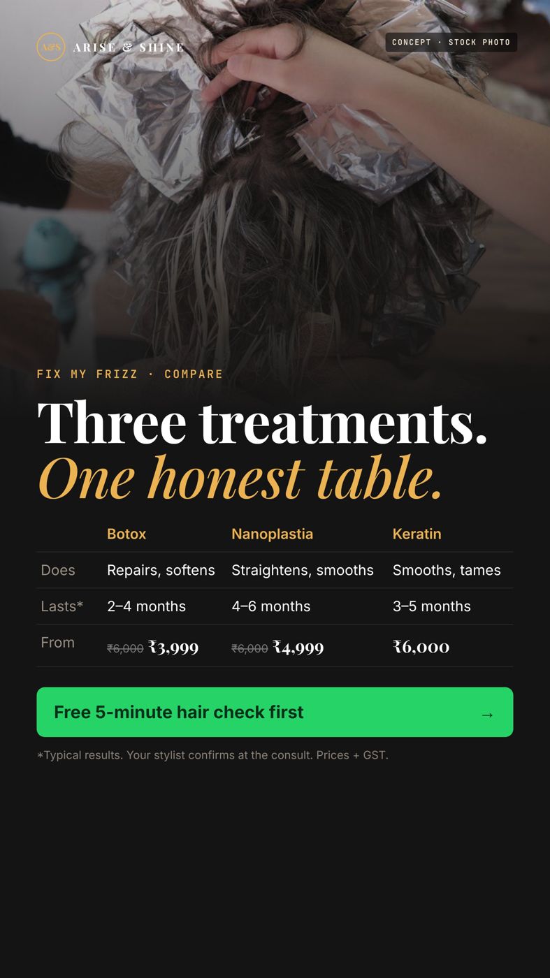 Arise & Shine · Story · frizz treatments compared