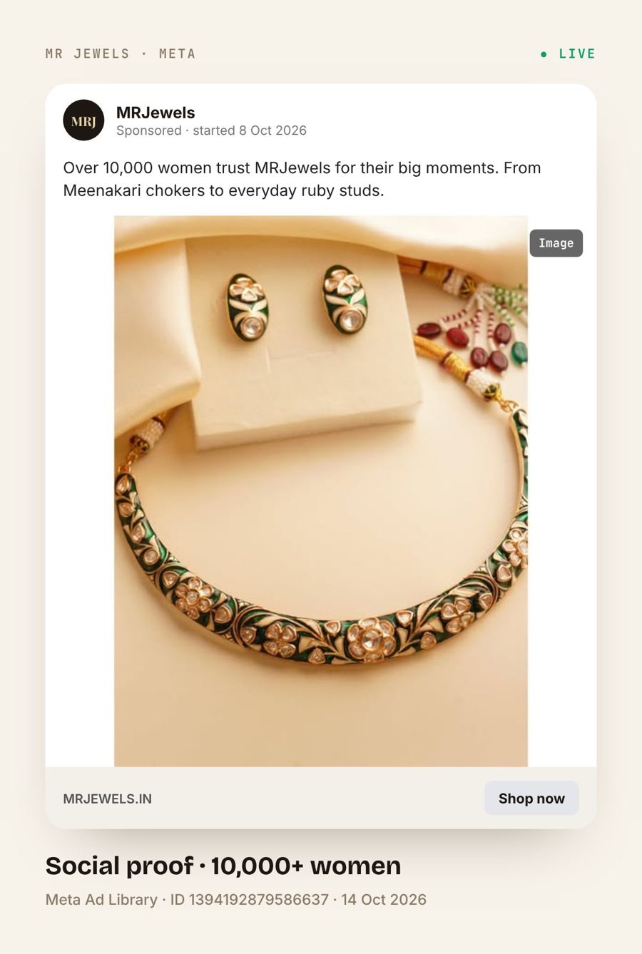 MR Jewels · Meta ad · 10,000+ women trust MRJewels